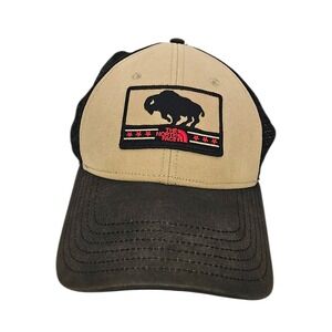 The North Face Buffalo Patch Trucker Hat Tan Black Mesh Snapback Heritage Cap